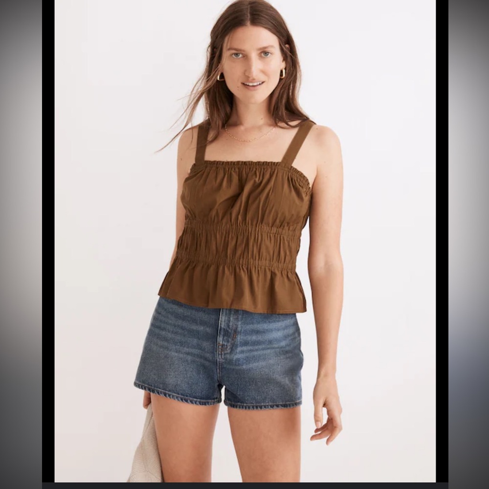 Madewell Poplin Sophia Peplum Smocked Tank top Olive Green size L